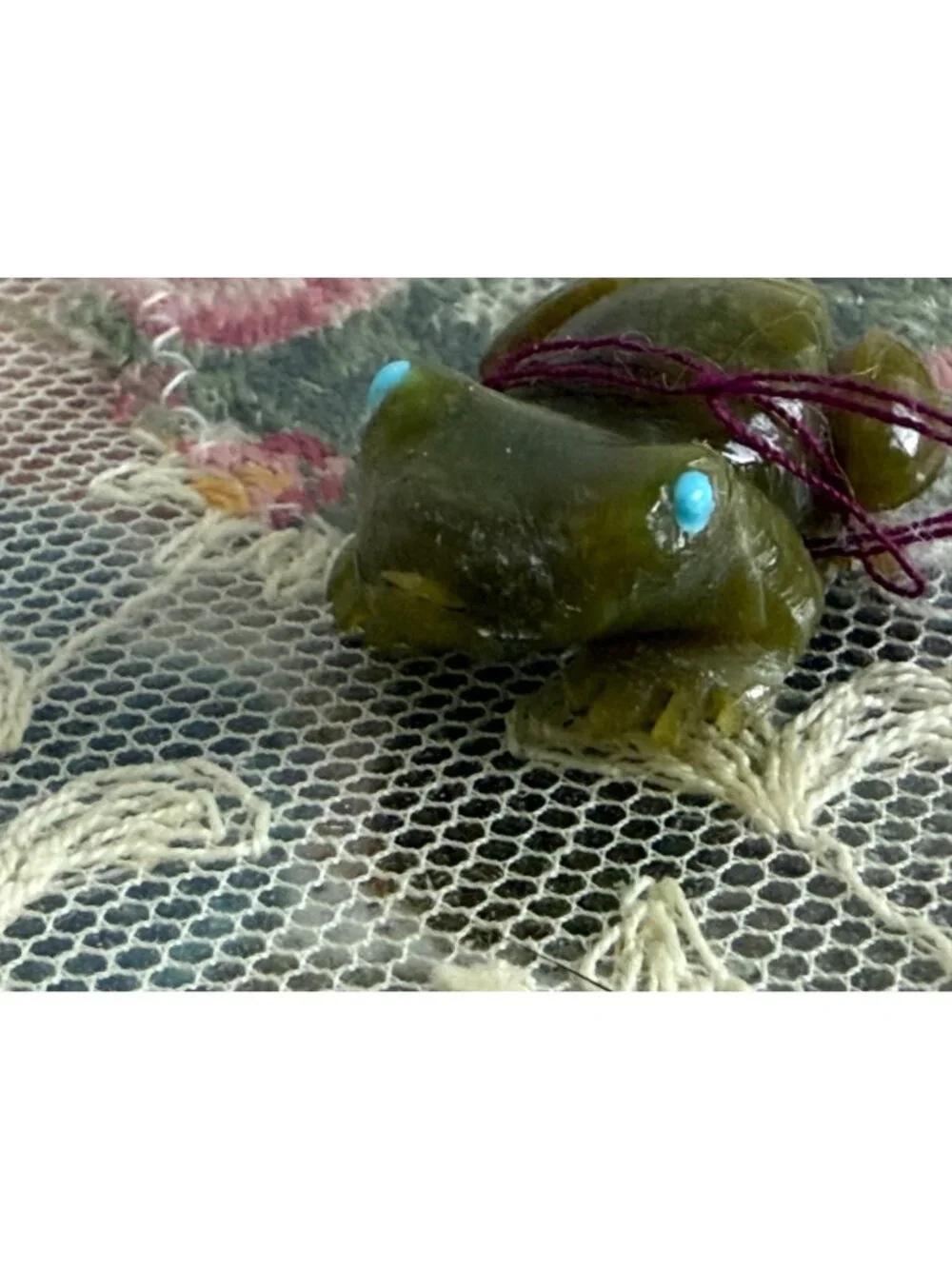 Vintage 70s Bernie Laselute Green Serpentine Carved Zuni Fetish Turquoise Eyes